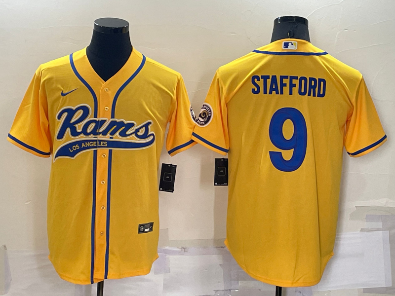 Men's Los Angeles Rams #9 Matthew Stafford Yellow Cool Base Stitched Baseball Jersey Men's Los Angeles Rams #9 Matthew Stafford Yellow Cool Base Stitched Baseball Jersey
